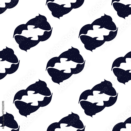 Astrology sign Pisces pattern. Zodiac constellation with shiny star shapes. Part of zodiacal system and ancient calendar.  Sign of the zodiac Pisces. Constellation of Pisces. Vector illustration.