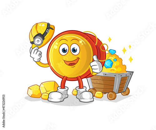 yoyo miner with gold character. cartoon mascot vector