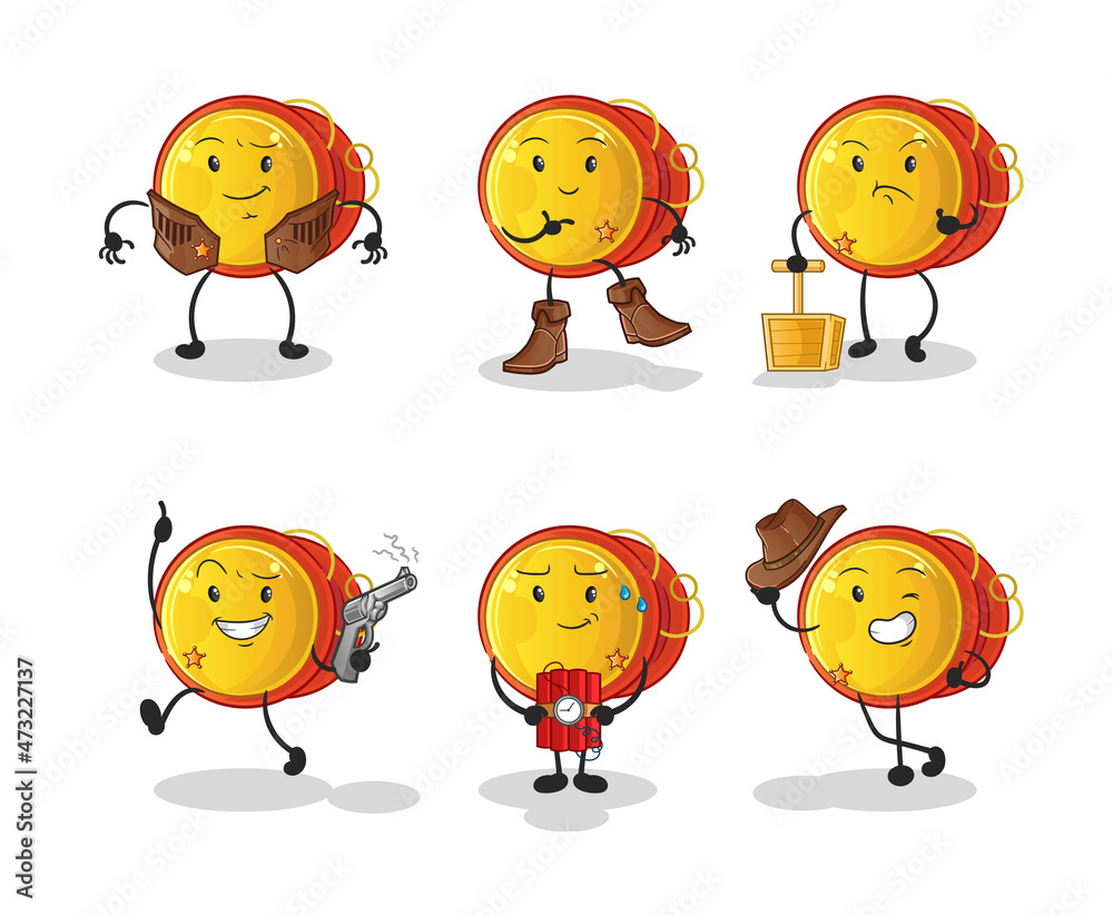 yoyo cowboy group character. cartoon mascot vector yoyo cowboy group character. cartoon mascot vector