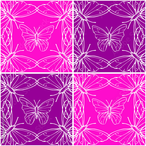 Vector butterfly with pink and red background. Seamless butterfly pattern for fashion design, fabric design and wrapping paper background. Repeated pattern background. Vector art.