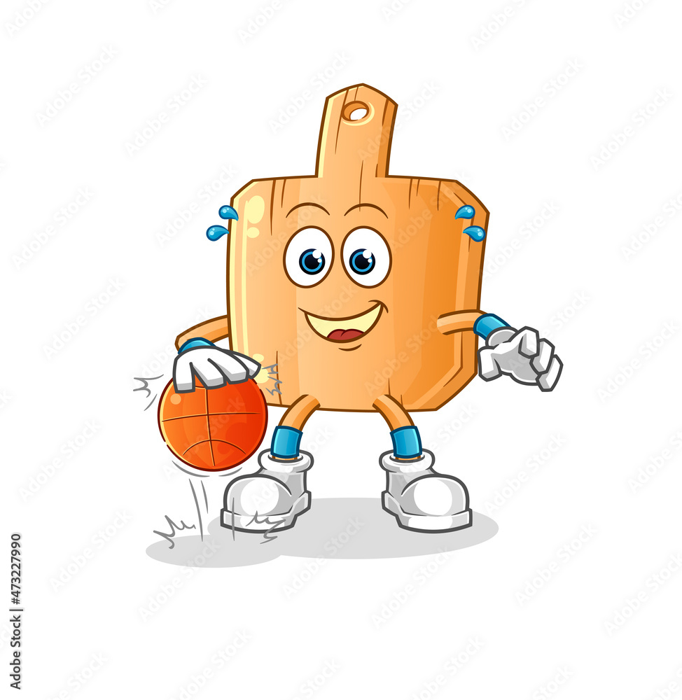 wooden placemat dribble basketball character. cartoon mascot vector