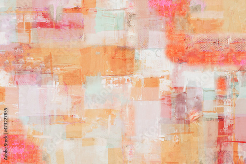 Foto Modern abstract painted background texture with orange, pink and light teal accents