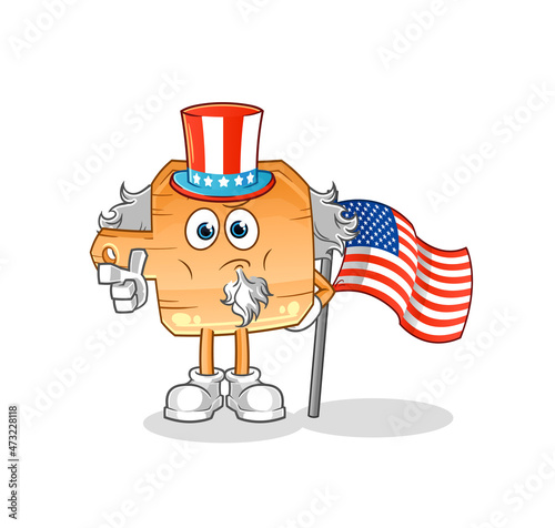 wooden placemat uncle sam character. cartoon mascot vector