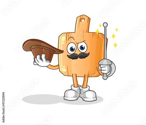 wooden placemat fencer character. cartoon mascot vector