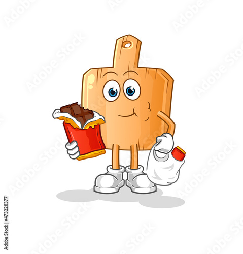 wooden placemat eat chocolate mascot. cartoon vector
