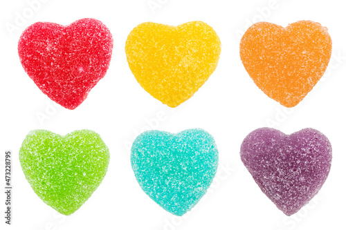 Obraz na plátne Set of sugar coated multicolor jelly hearts shaped isolated on white background