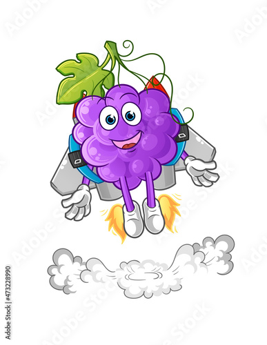 grape with jetpack mascot. cartoon vector