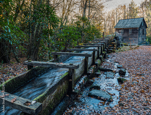 Mingus Mill With Fall Color, Great Smoky Mountains National Park, Cherokee, North Carolina, USA photo
