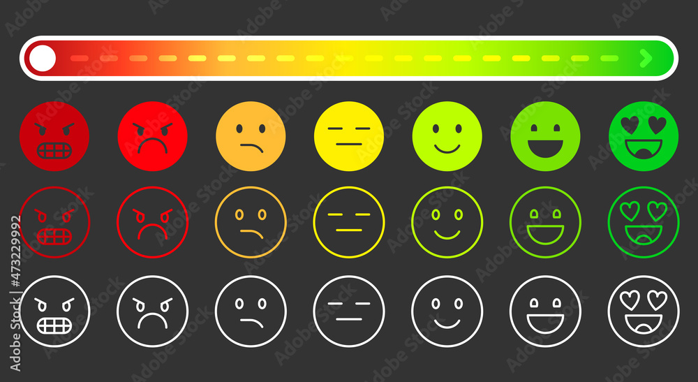 Emoji feedback score rating scale flat line set. Customer satisfaction ...