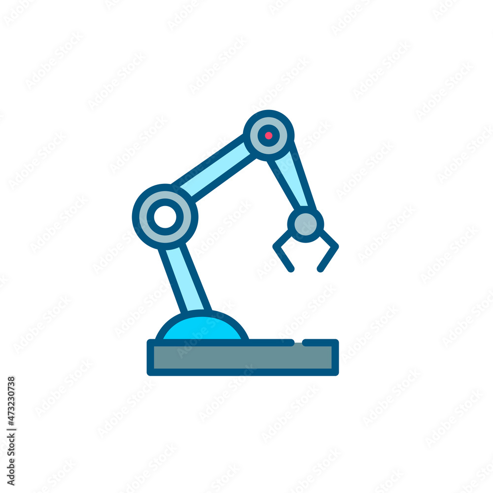 Robotic arm. Factory process automation and artificial intelligence device. Pixel perfect, editable stroke colorful icon