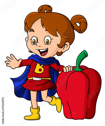 The cute vegetable superhero girl with the paprika