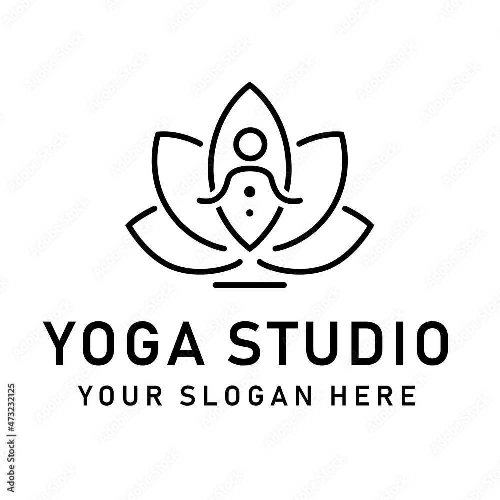 Lotus flower yoga logo flat icon isolated on background vector illustration