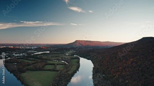 Aerial Timelapse of Sunset flying over Williams Island towards Lookout Mountain in Chattanooga, TN photo