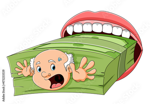 The old man with money eats by the mouth