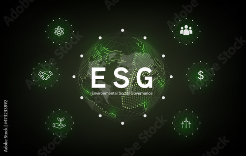 ESG icon concept environmental, social, and governance in sustainable and ethical business on the Network connection on a green background.