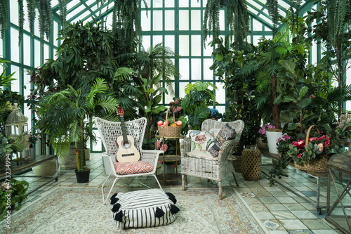 Refined interior of the greenhouse.. photo