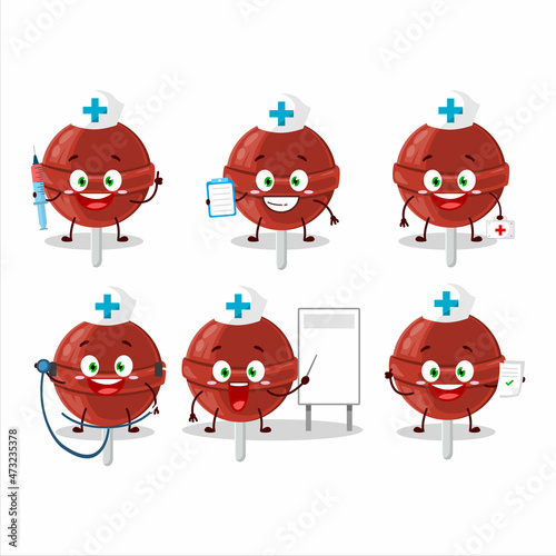 Doctor profession emoticon with sweet strawberry lollipop cartoon character