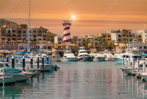 Marina and yacht club area in Cabo San Lucas, Los Cabos, a departure point for cruises, marlin fishing and lancha boats to El Arco Arch and beaches. photo