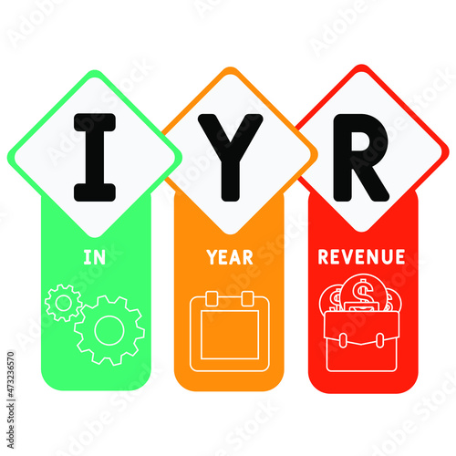 IYR - In Year Revenue acronym. business concept background.  vector illustration concept with keywords and icons. lettering illustration with icons for web banner, flyer, landing 