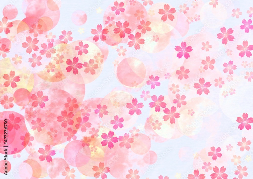 円模様が描かれた桜の花の和風背景イラスト