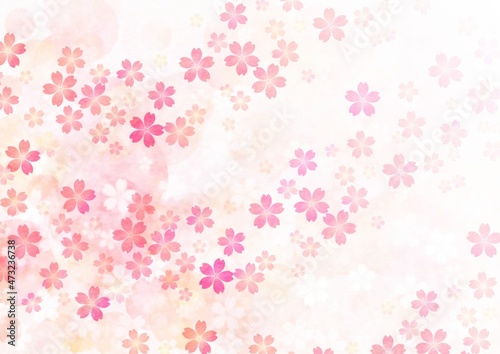 桜の花が積み重なる和風背景イラスト
