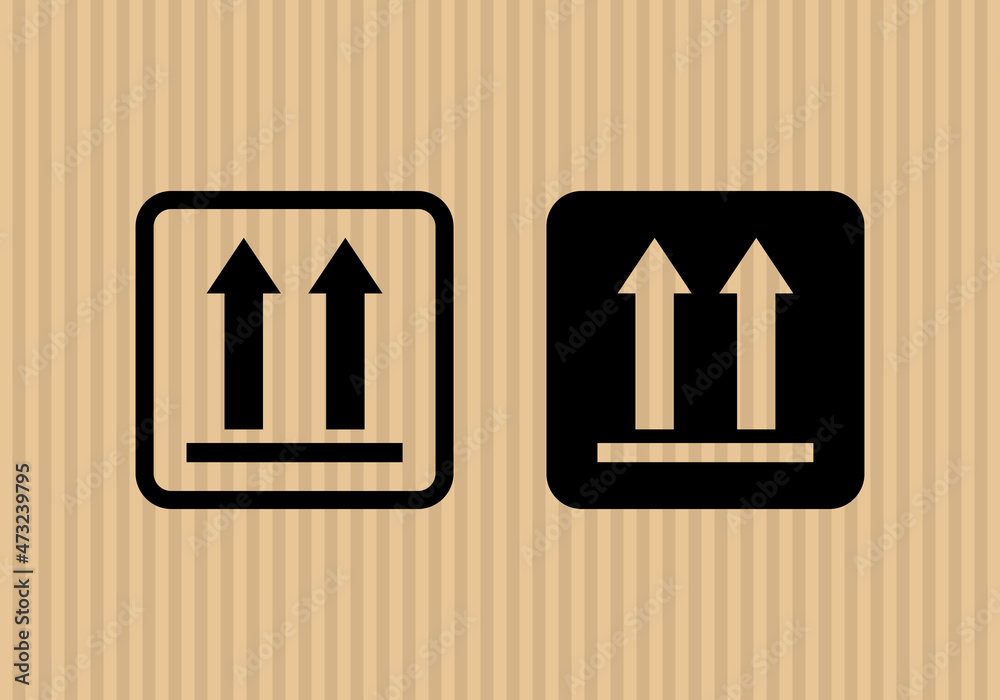 This way up simple flat icon vector illustration with cardboard texture ...