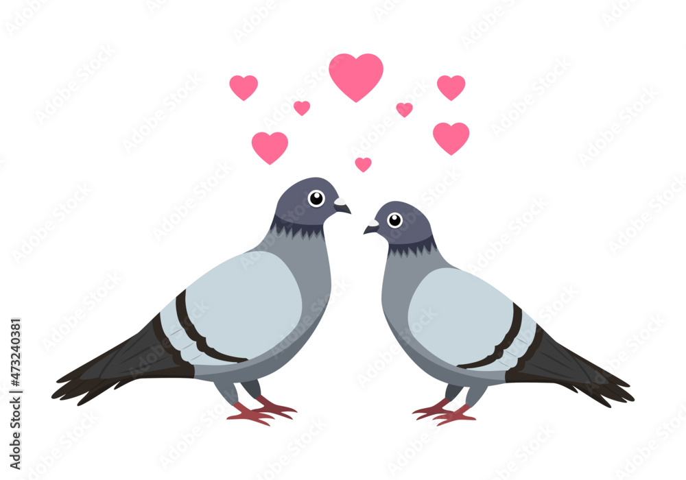 Fototapeta premium two pigeons on a branch with heart shape love symbol