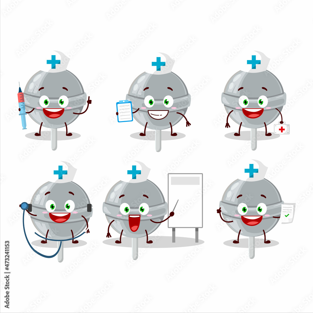 Doctor profession emoticon with Sweet White lollipop cartoon character