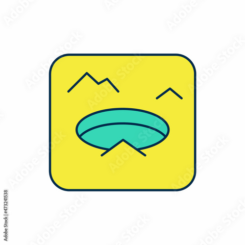 Filled outline Winter fishing icon isolated on white background. Round ice frame. Hole in ice. Vector