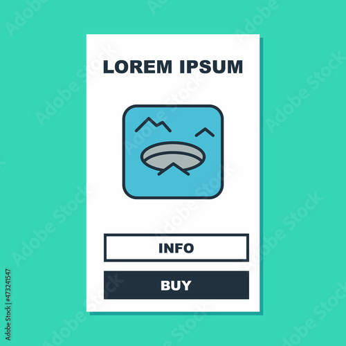 Filled outline Winter fishing icon isolated on turquoise background. Round ice frame. Hole in ice. Vector