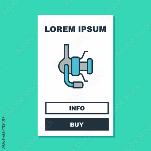 Filled outline Spinning reel for fishing icon isolated on turquoise background. Fishing coil. Fishing tackle. Vector