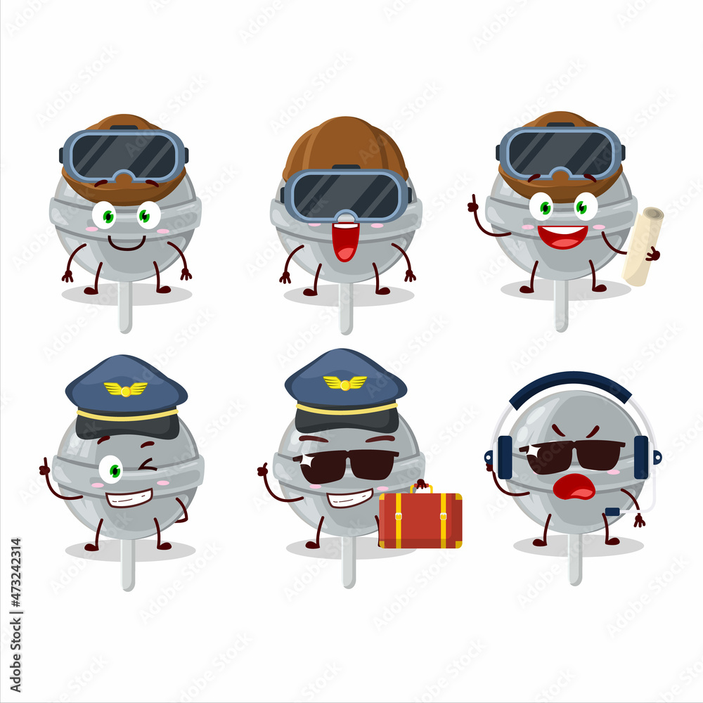 Pilot cartoon mascot sweet white lollipop with glasses Pilot cartoon mascot sweet white lollipop with glasses