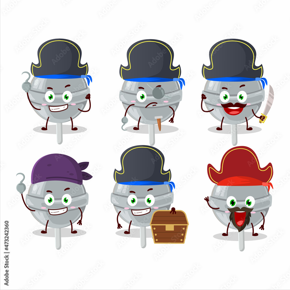 Cartoon character of sweet white lollipop with various pirates emoticons