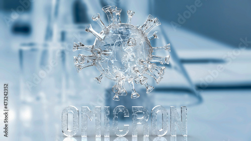 The virus omicron on lab background for covid 19 or medical concept 3d rendering