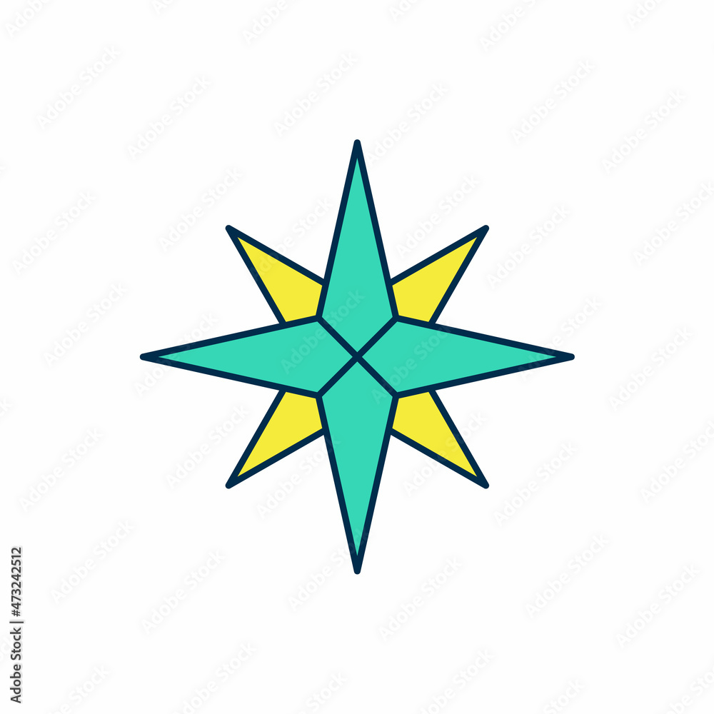 Filled outline Wind rose icon isolated on white background. Compass icon for travel. Navigation design. Vector Filled outline Wind rose icon isolated on white background. Compass icon for travel. Navigation design. Vector