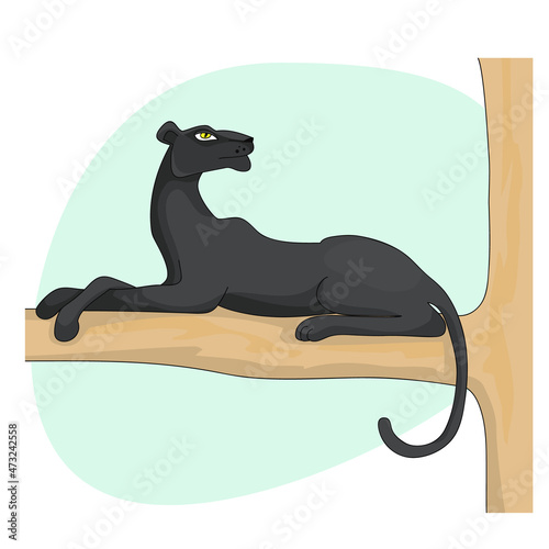 The panther lies on a branch. Vector illustration.