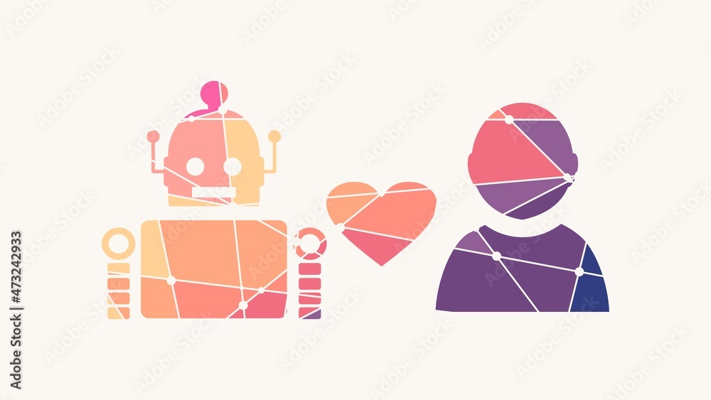 Heart icon between robot and human silhouettes