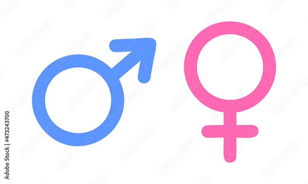 Male and female gender signs. Mars and Venus symbols. Boy or girl, he or she concept. Vector flat illustration. Male and female gender signs. Mars and Venus symbols. Boy or girl, he or she concept. Vector flat illustration.