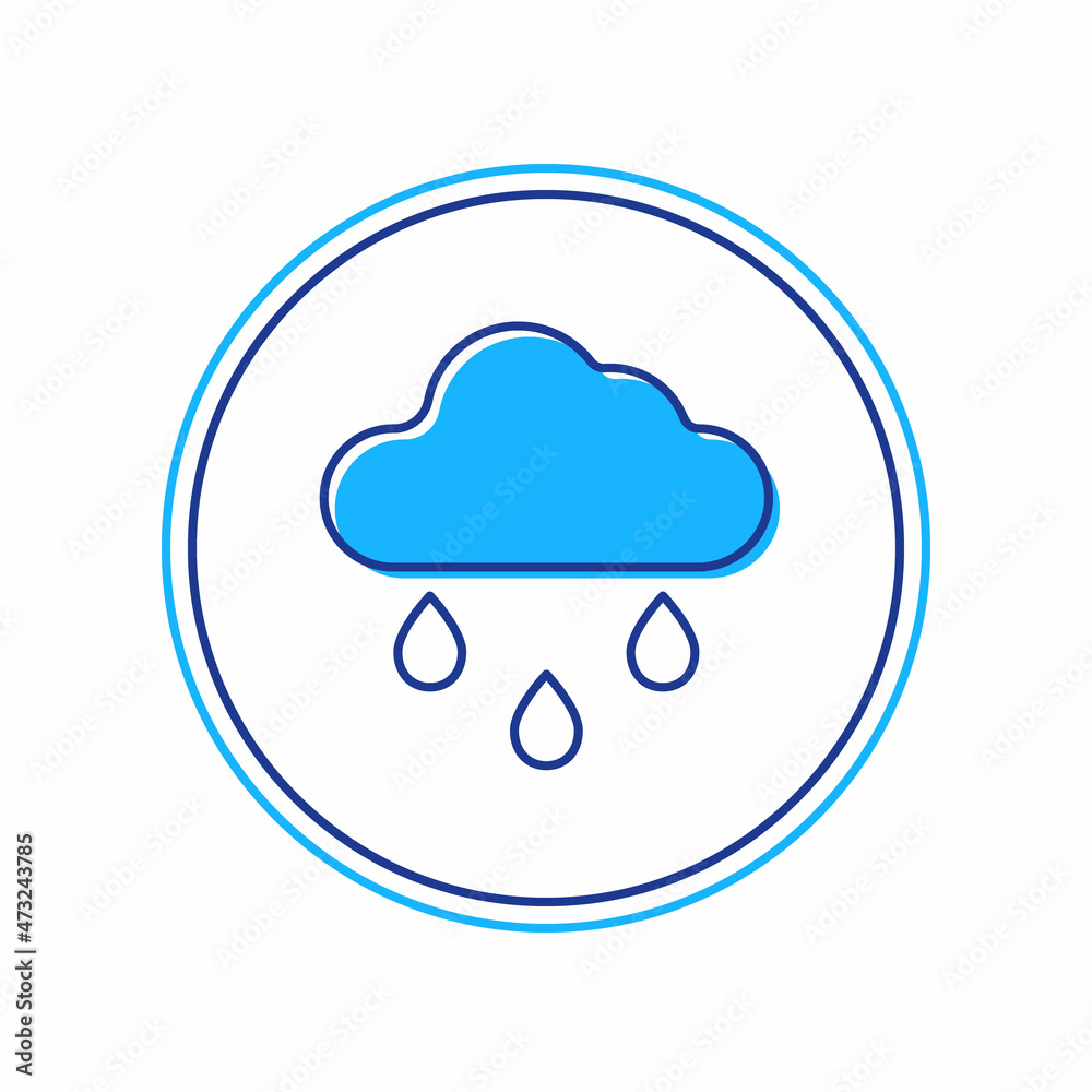 Filled outline Cloud with rain icon isolated on white background. Rain cloud precipitation with rain drops. Vector Filled outline Cloud with rain icon isolated on white background. Rain cloud precipitation with rain drops. Vector