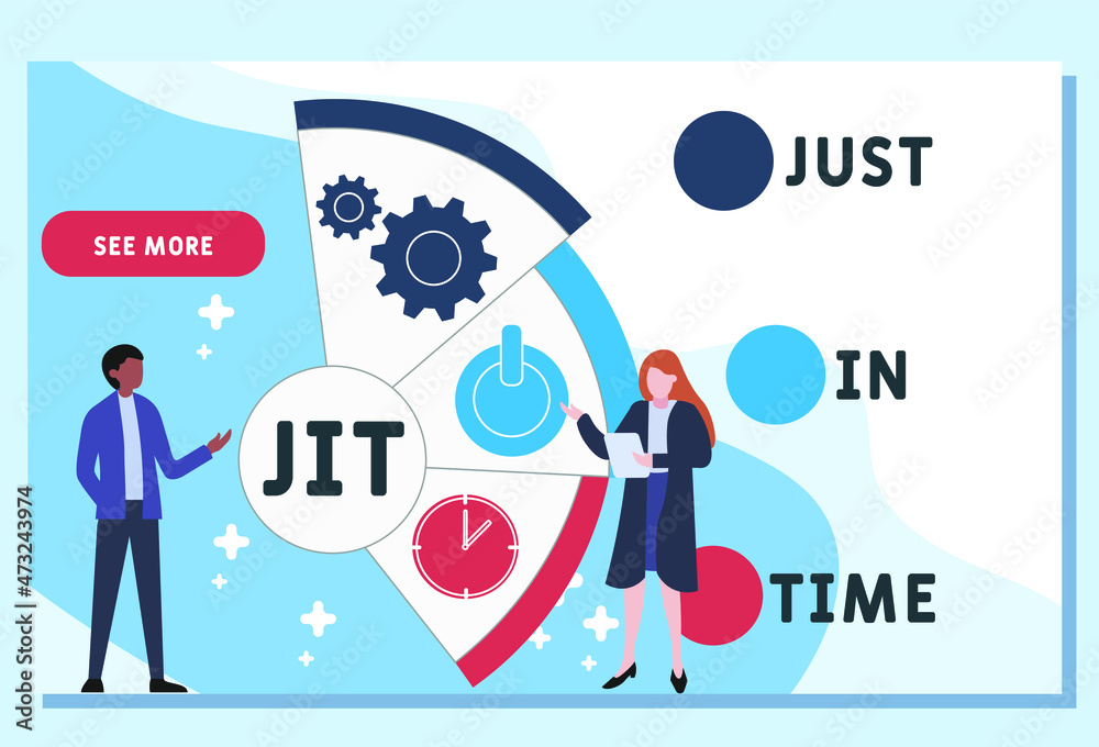JIT - Just in time acronym. business concept background. vector illustration concept with keywords and icons. lettering illustration with icons for web banner, flyer, landing JIT - Just in time acronym. business concept background. vector illustration concept with keywords and icons. lettering illustration with icons for web banner, flyer, landing