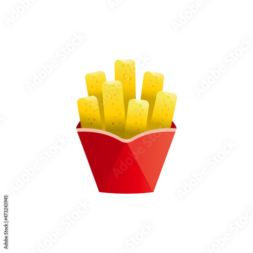 French fries colored cartoon style vector icon. Tasty fast food unhealthy meal. Isolated dishes on white background.