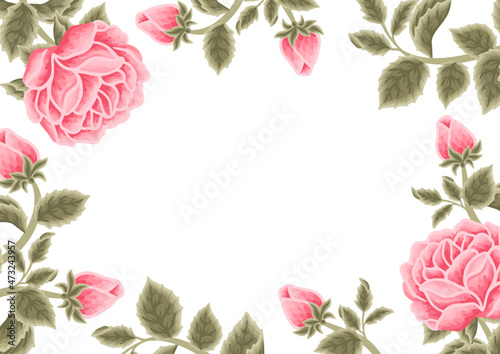 Vintage shabby chic pink rose flower frame background vector illustration arrangement