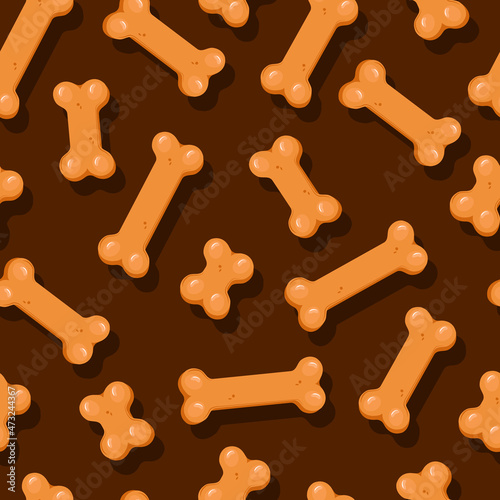 Dog cookie bone seamless pattern. Treat for animals. Packaging design. Vector cartoon illustration