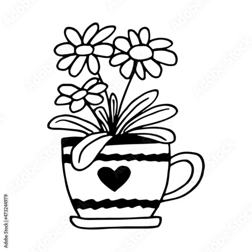 gerbera in a pot icon hand drawn. vector  minimalism  scandinavian  monochrome  nordic. sticker  plant  flower.
