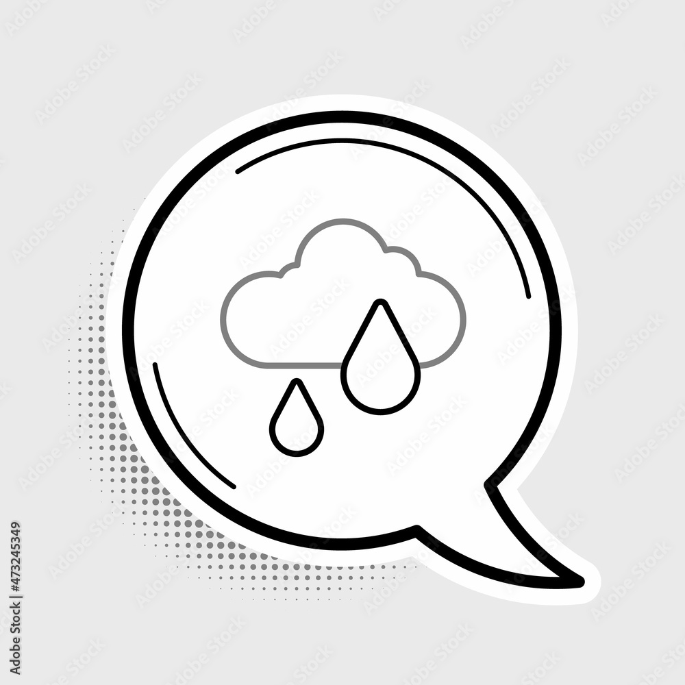 Line Cloud with rain icon isolated on grey background. Rain cloud precipitation with rain drops. Colorful outline concept. Vector Line Cloud with rain icon isolated on grey background. Rain cloud precipitation with rain drops. Colorful outline concept. Vector