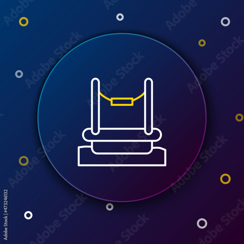 Line Bungee trampoline attraction with metal ladder icon isolated on blue background. Colorful outline concept. Vector