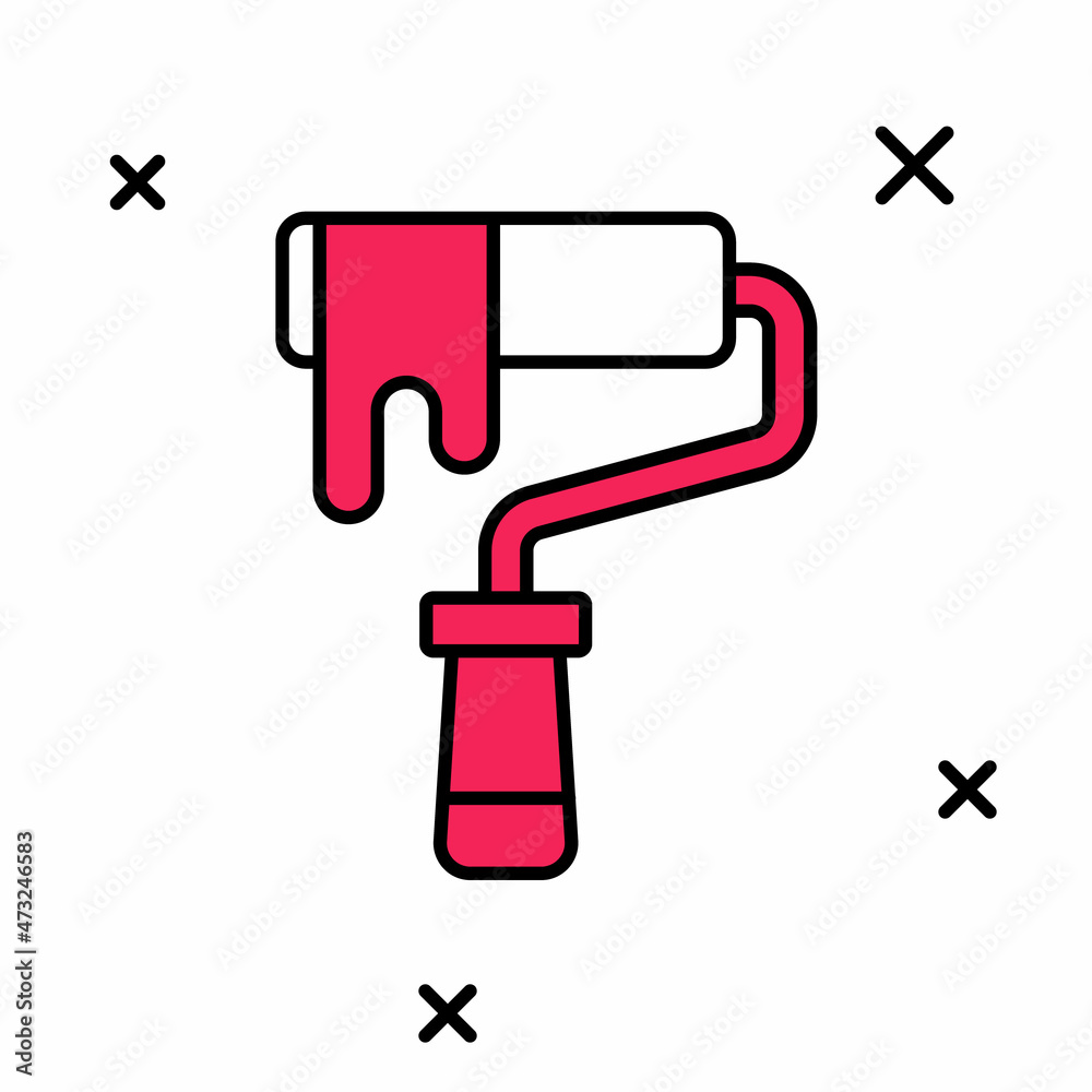 Filled outline Paint roller brush icon isolated on white background. Vector