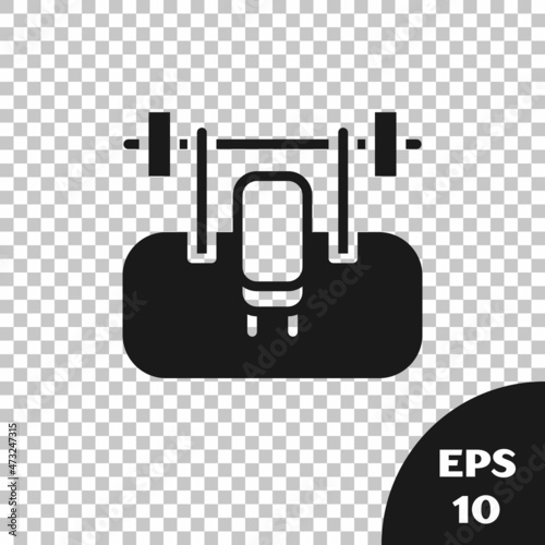 Black Bench with barbel icon isolated on transparent background. Gym equipment. Bodybuilding, powerlifting, fitness concept. Vector