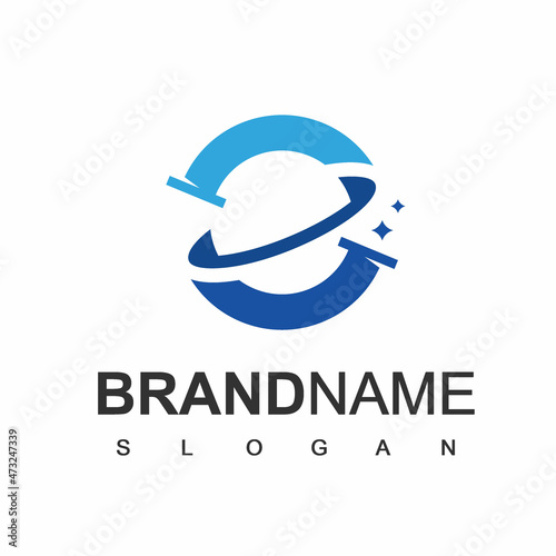 Pipe Logo Template, Pipe With Planet Symbol