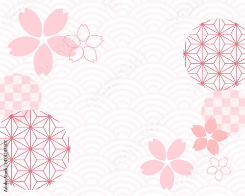 桜と和柄の春らしい和風背景イラスト